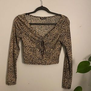 Leopard print long-sleeve crop top.
